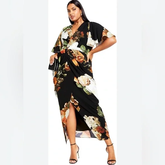 chinese dress ladies City Chic Plus Size Dress, Emerald Floral Maxi Dress at Amazon Women's  Clothing store main image 0
